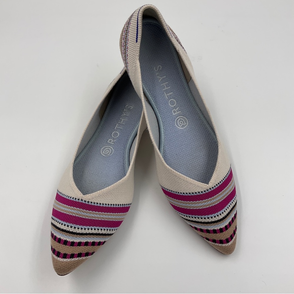 Rothy’s EUC Merino Point in Ivory Ribbon Stripe RETIRED STYLE Cream Pink Size 9 - Picture 2 of 16